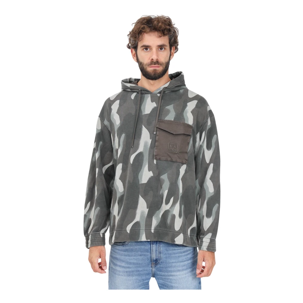 Armani Exchange Groene Camo Hoodie Sweater Multicolor Heren