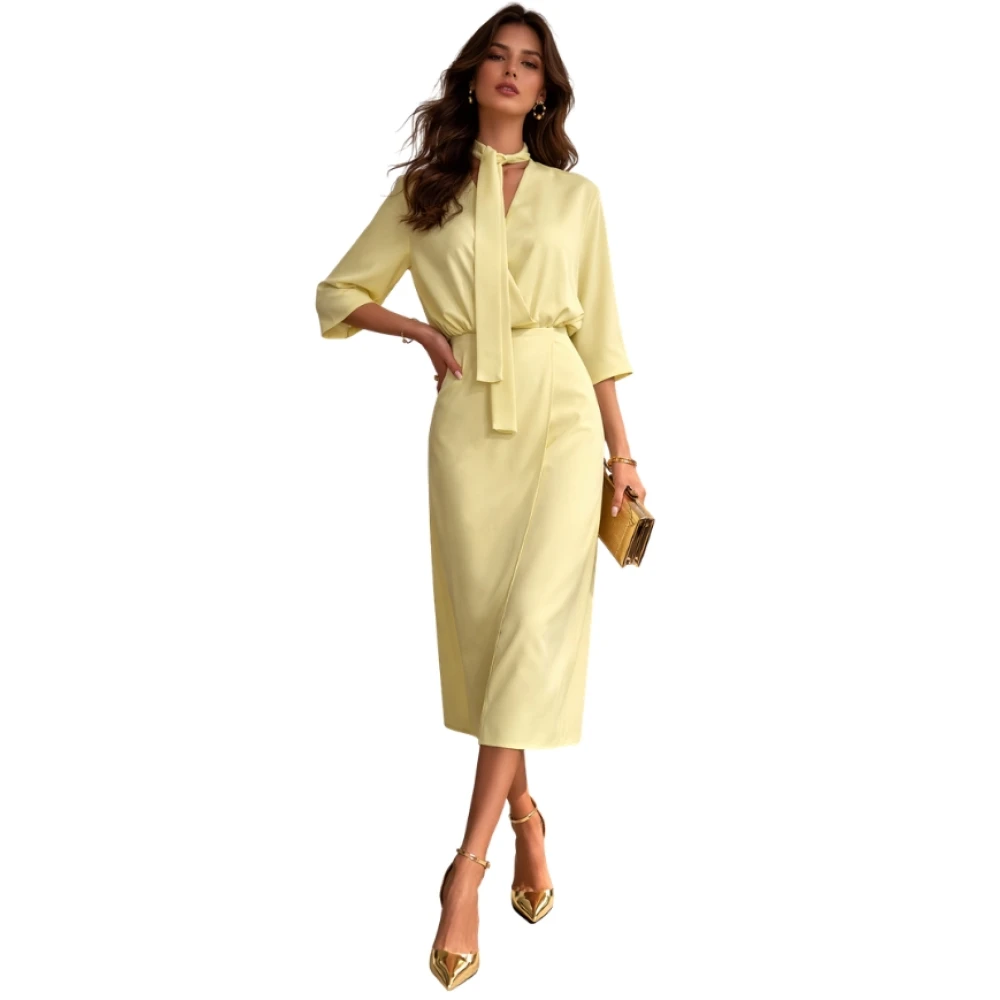Simona Corsellini Women's Yellow Wrap Dresses, S, Midi Wrap Dress