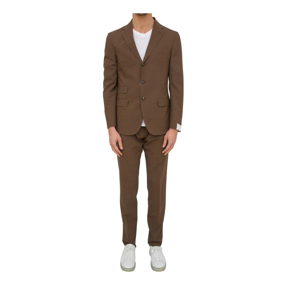 Eleventy Men's Brown Single Breasted Suit Trousers - Single Breasted Suits - M - Suits