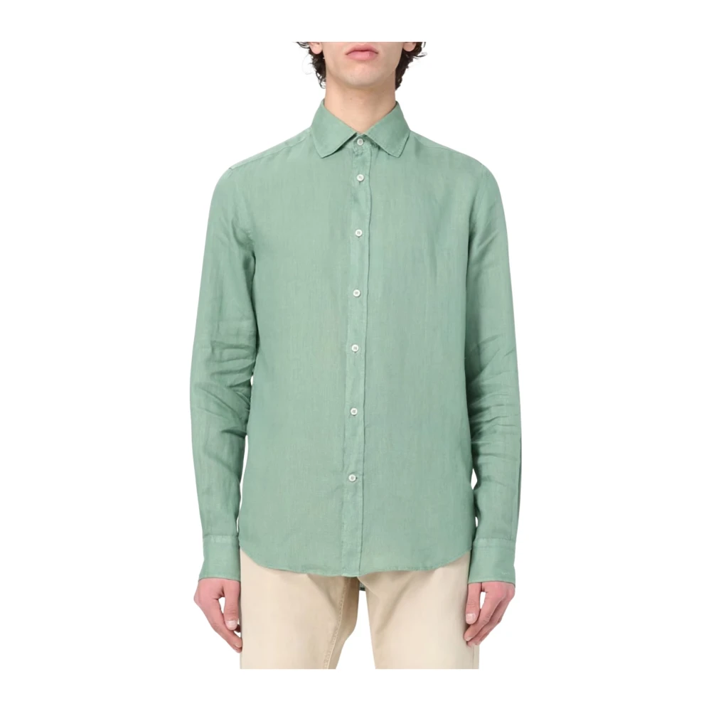 Paul & Shark Men's Green Linen Gart Dyed Shirt