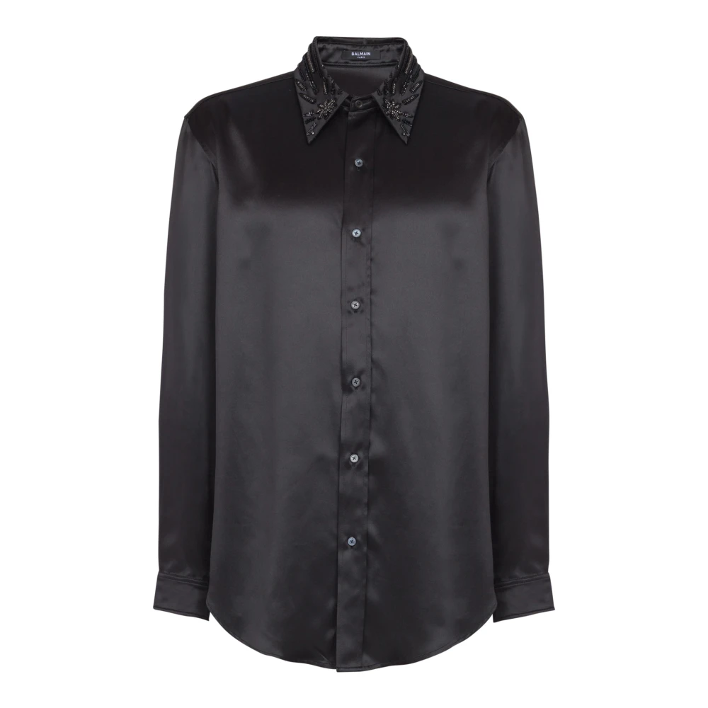 Balmain Black Silk Shirt With Crystals - Male - Casual Shirts - L - Shirts