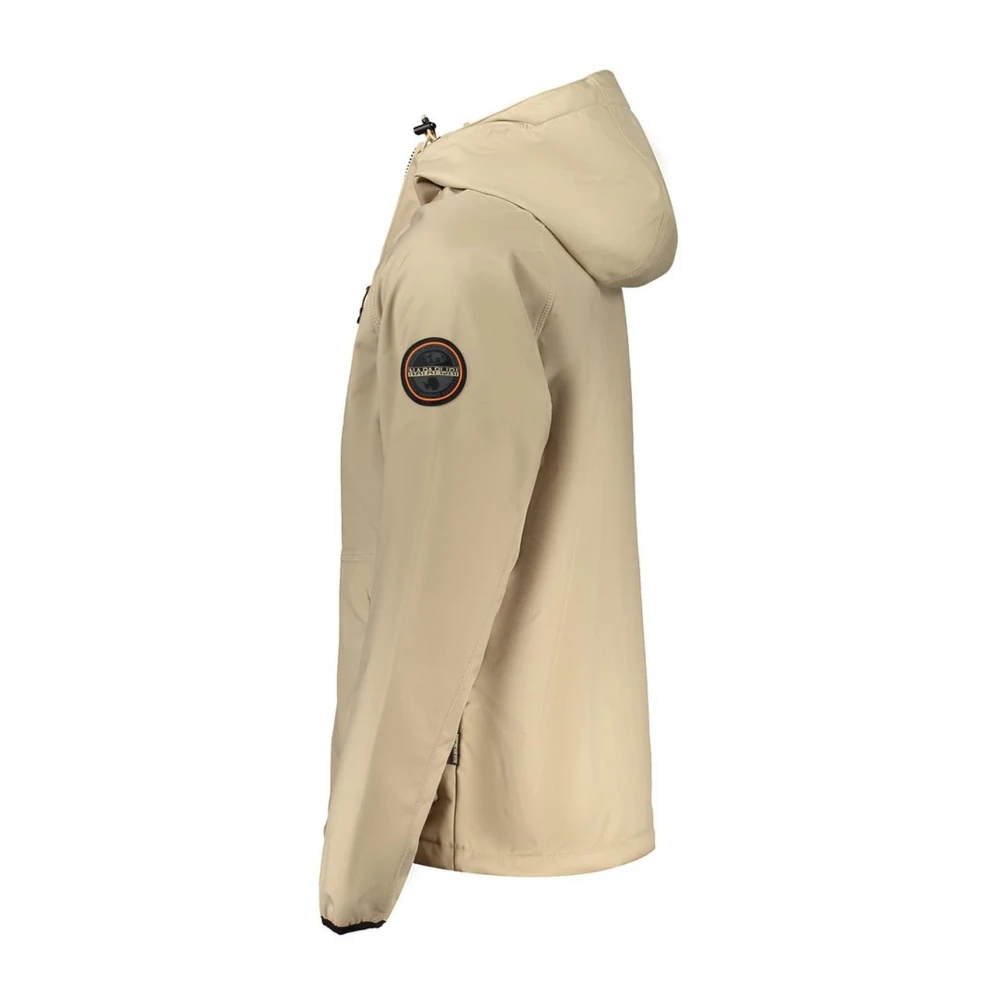 Napapijri Contrast Logo Hooded Polyester Jas Beige Heren
