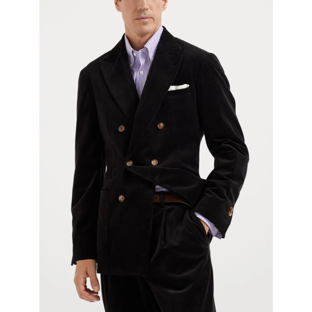BRUNELLO CUCINELLI Zwarte Dubbel-Borst Katoen-Kasjmier Jas Black Heren