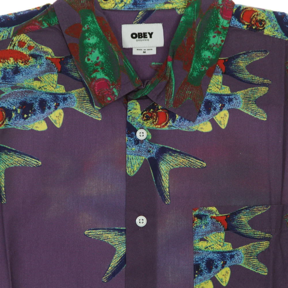 Obey Geweven lavendel zijden herenshirt Multicolor Heren