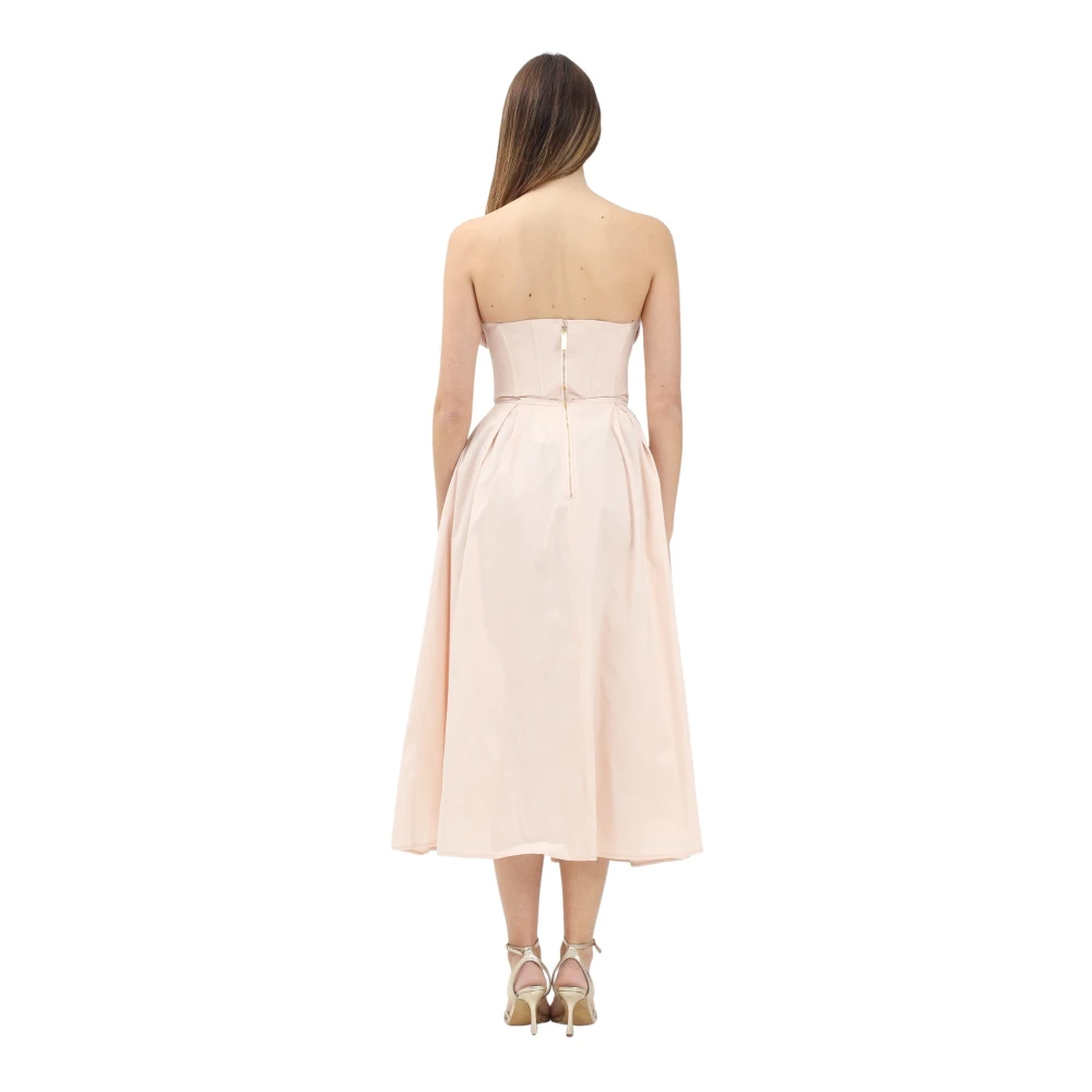 Elisabetta Franchi Roze Off-Shoulder Midi Jurk met Rozen Pink Dames