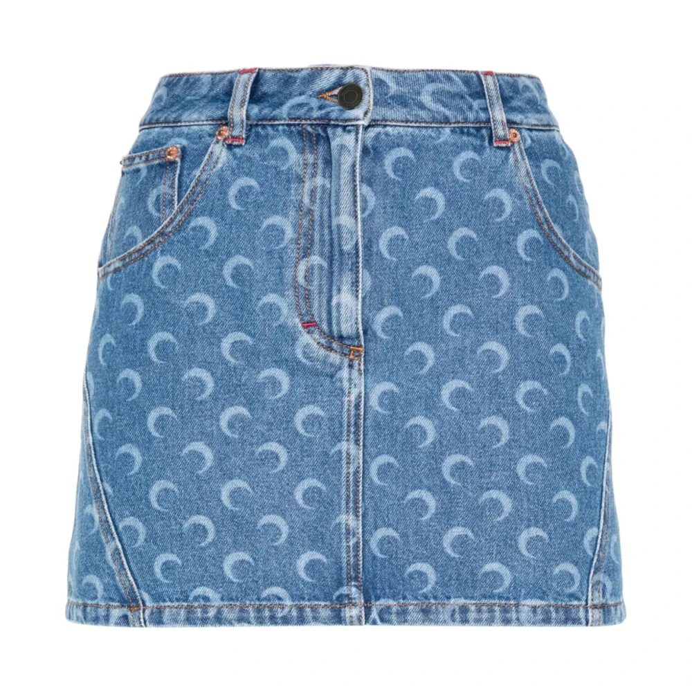 Marine Serre Denim Mini Rok met Maan Laser Blue Dames