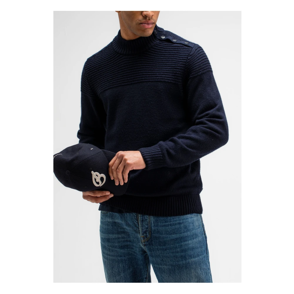 Butcher of Blue Donkerblauwe Mock Button Trui Blue Heren