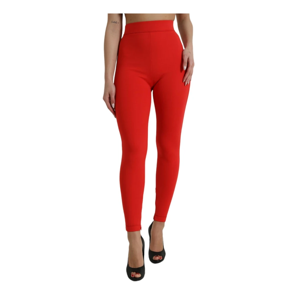 Dolce & Gabbana Elegante Rode Leggings met Hoge Taille Orange Dames