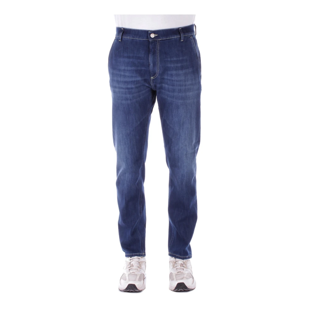 Dondup Blauwe Logo Jeans Regular Fit Blue Heren