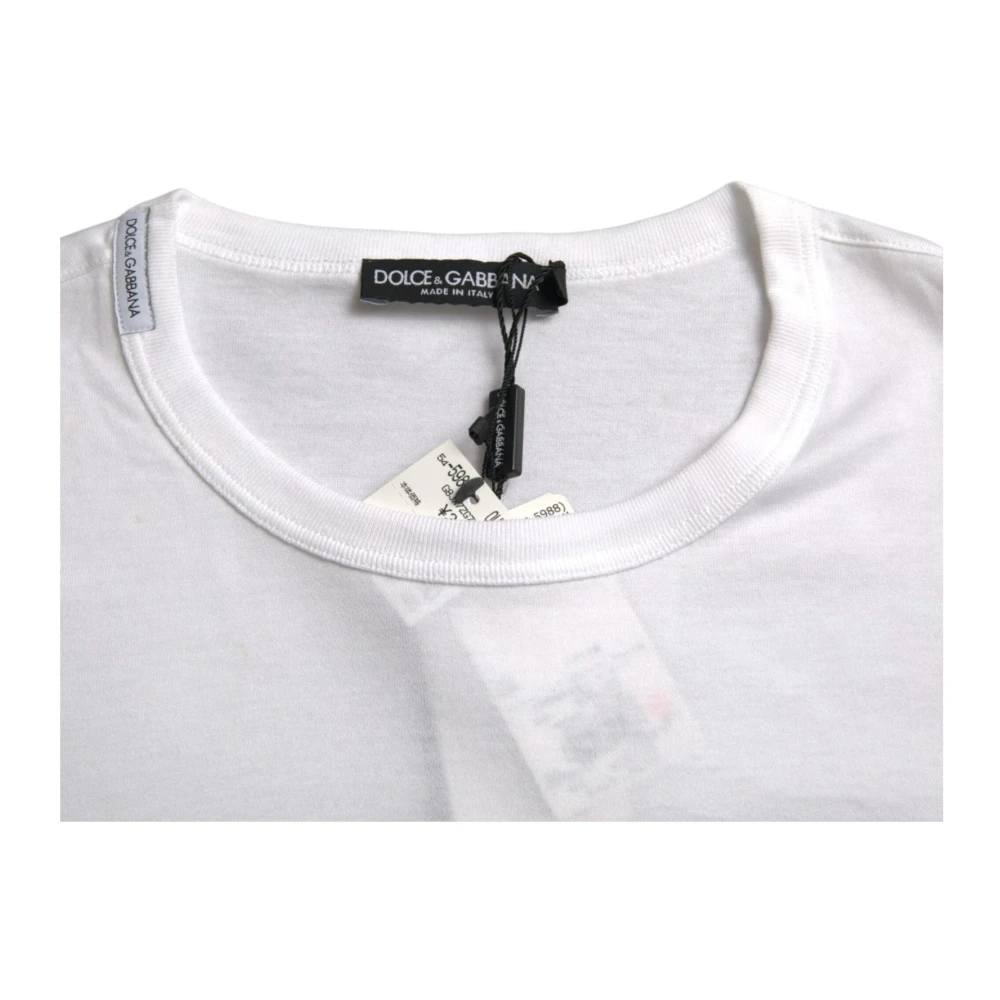 Dolce & Gabbana Wit Logo Geborduurd Katoenen T-Shirt White Heren
