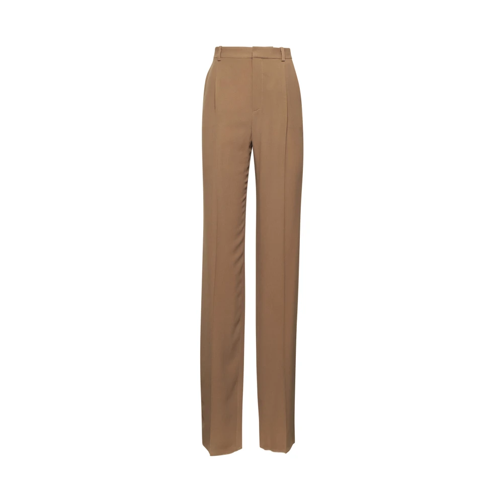 Saint Laurent Beige Zijden High Waist Broek Brown Dames