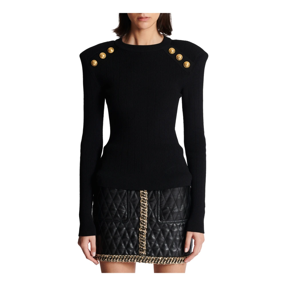 Balmain Gebreide trui met knoopdetails Black Dames