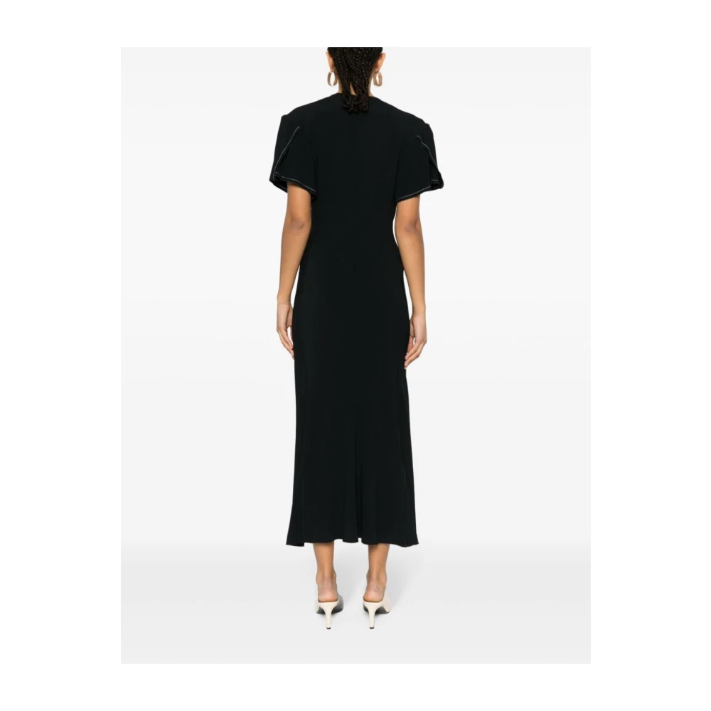 Victoria Beckham Zwarte Jurk met V-Hals en Wijdvallende Rok Black Dames