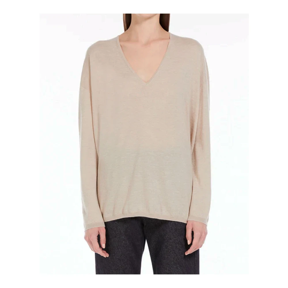 Max Mara Beige Cashmere V-Neck Sweater Beige Dames