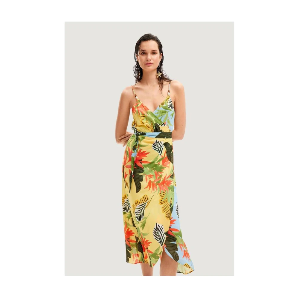 Desigual Gele Viscose Midi Jurk Elegant Design Multicolor Dames
