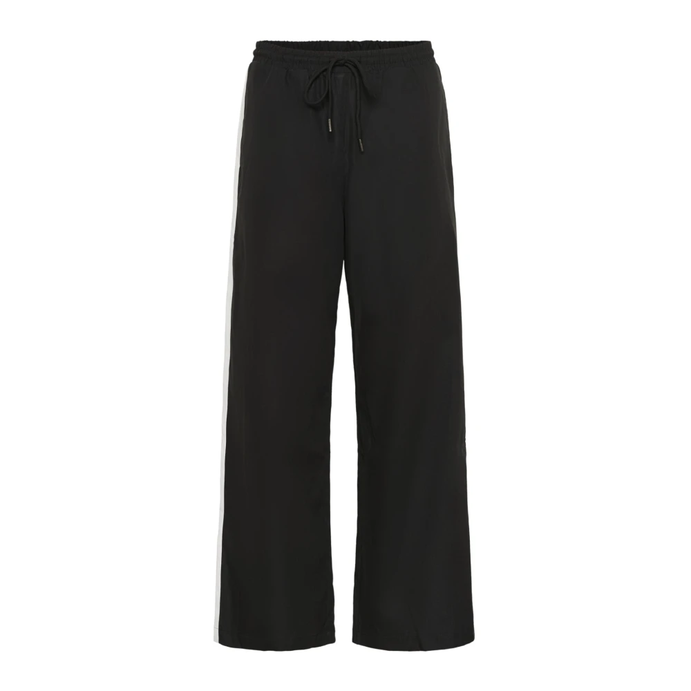 Kaffe Women's Black Wide Trousers, S, Sporty Trousers With Side Stripes