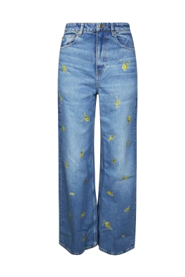 Printed Flower Denim Lari Jeans