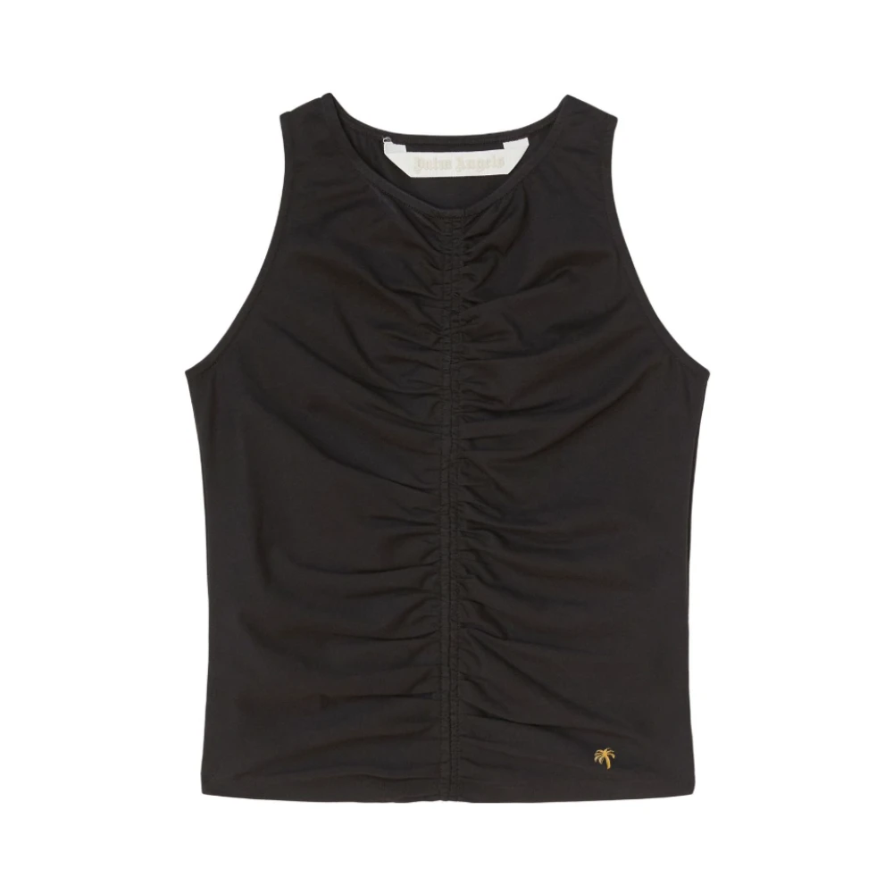 Palm Angels Vrouw Zwart Tops Dames, L, Katoen, Gerimpelde Top