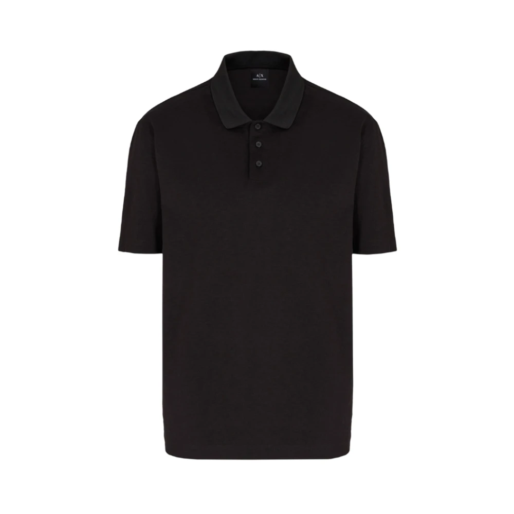 Armani Exchange Men's Black Polo Shirts, Xl, Cotton Polo Shirt With Embroidery