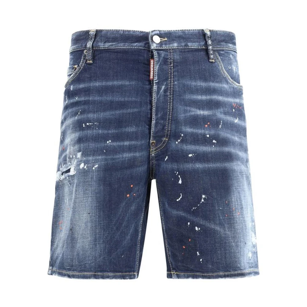 Dsquared2 Vintage Marine Denim Shorts met Leren Details Blue Heren
