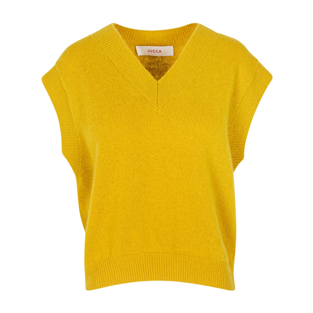 Jucca Wollen V-hals mouwloos vest Yellow Dames