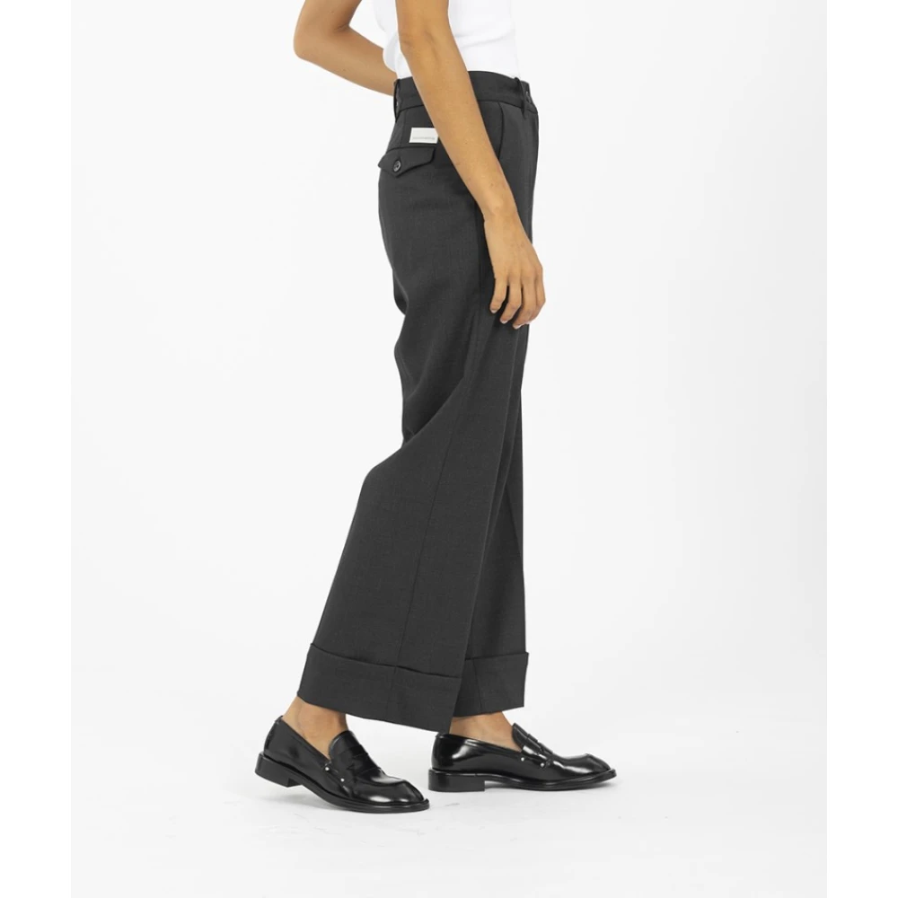 Nine In The Morning Wijde Pijp Crepe Broek met Manchetten Gray Dames