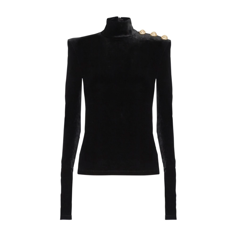 Balmain Fluwelen top met opstaande kraag Black Dames