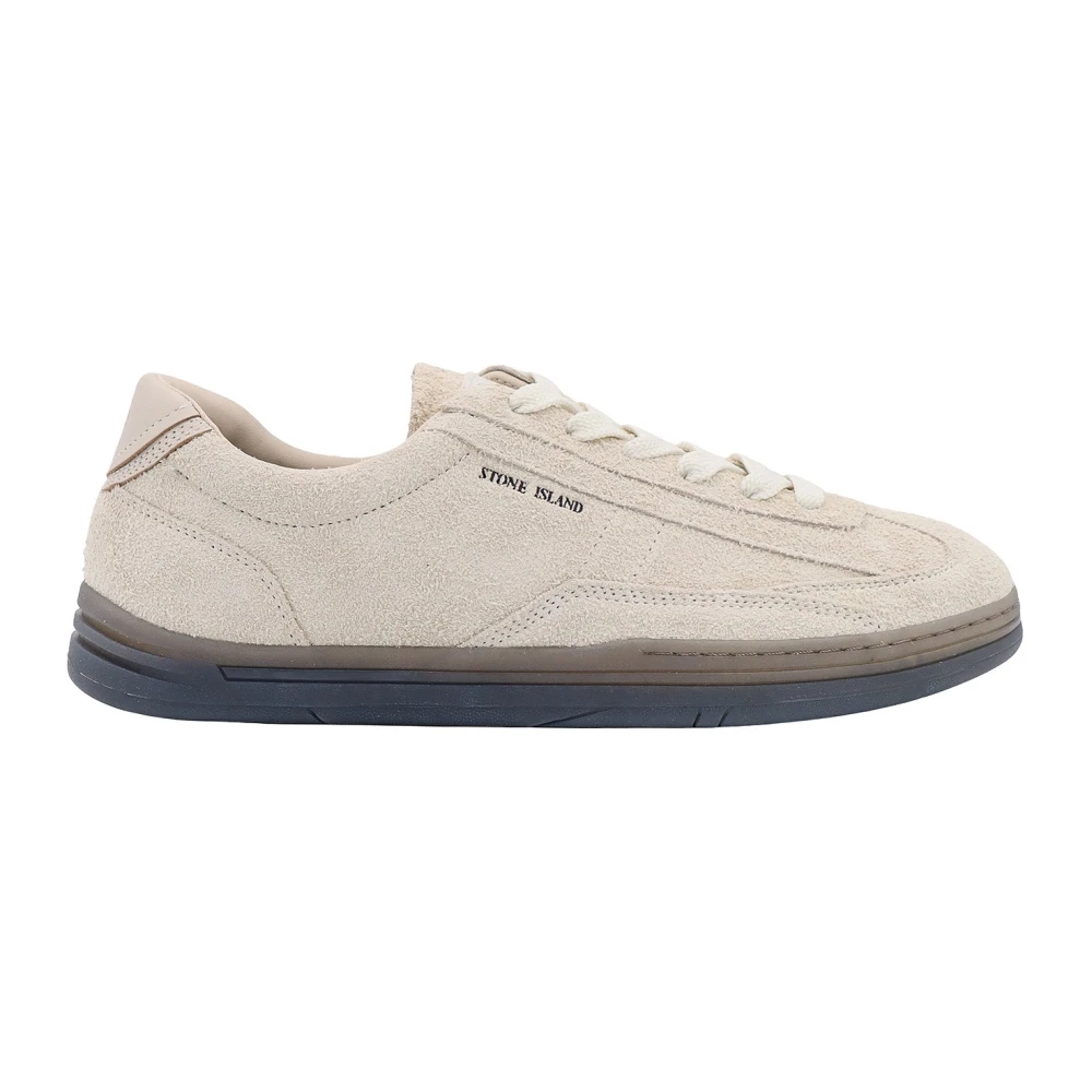 Beige Sneakers med Lær Detalj