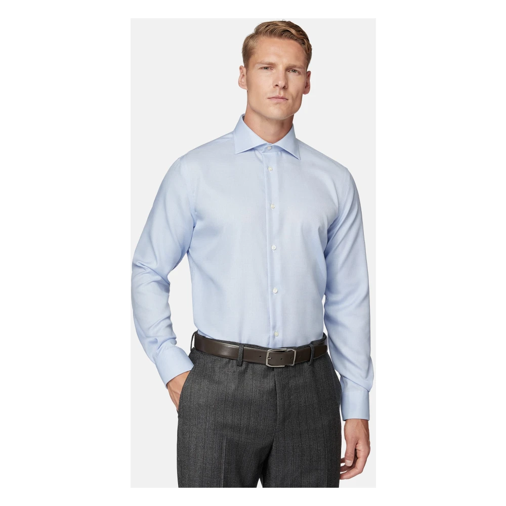 Boggi Milano Regular Fit Katoenen Dobby Overhemd Blue Heren