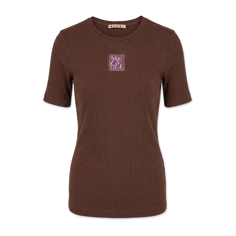 Marni Femme Marron - T-Shirt Avec Logo Brodé De Couleurs - Tops - Brun - Taille: 36 Fr
