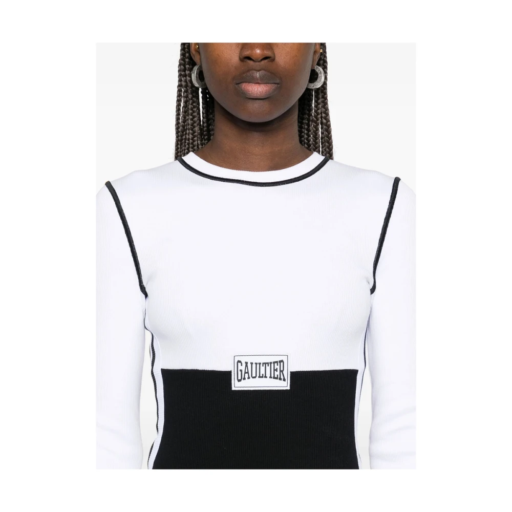 Jean Paul Gaultier Witte Logopatch Jurk met Lange Mouwen Black Dames