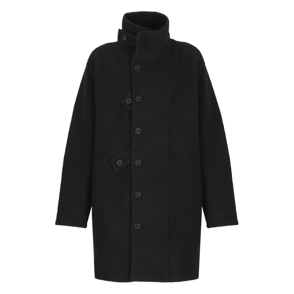 Yohji Yamamoto Zwarte wollen jas voor mannen Black Heren