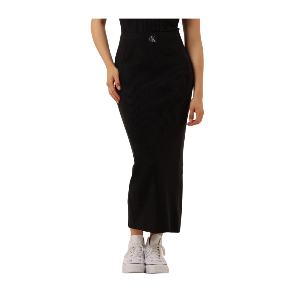 Calvin Klein Geweven Label Sweater Rok Black Dames