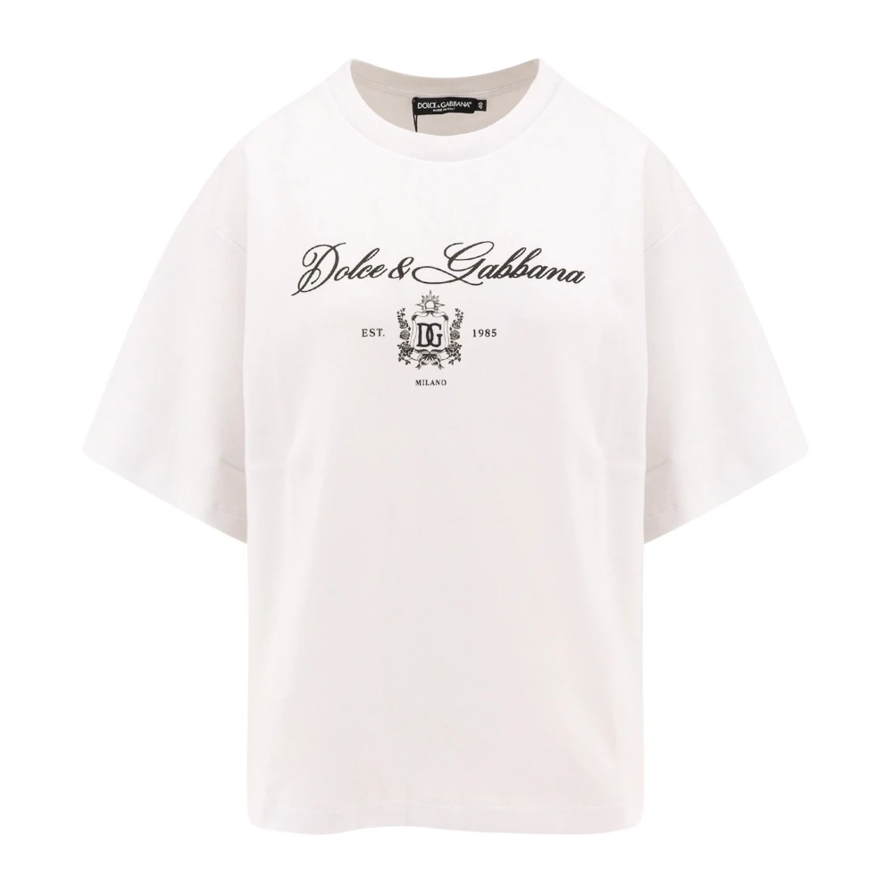 Dolce & Gabbana Monogram Rib-Coté T-Shirt Logo Print White Dames