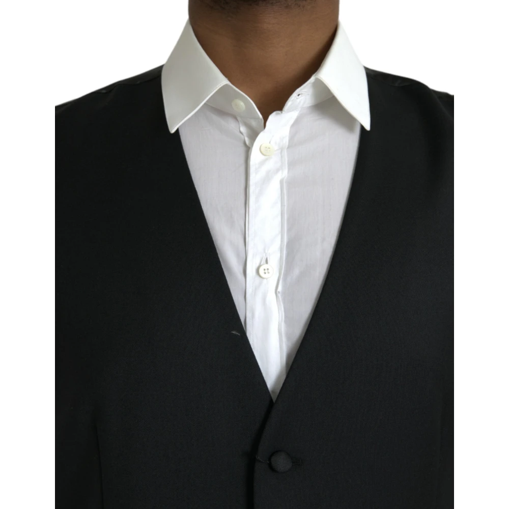 Dolce & Gabbana Zwarte Zijden Formele Jurk Vest Black Heren