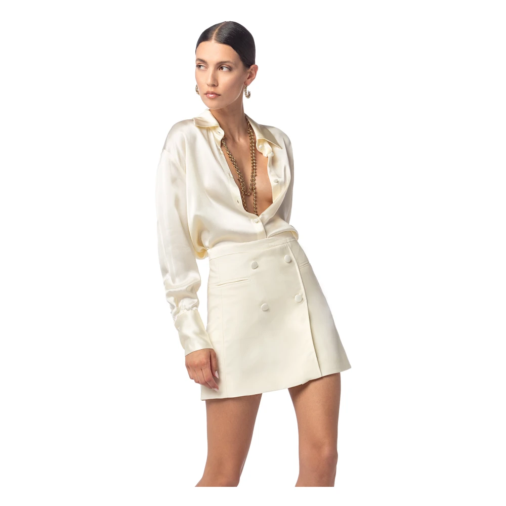 MVP wardrobe Grand Ribaud Viscose Shirt met Hoge Manchet Beige Dames