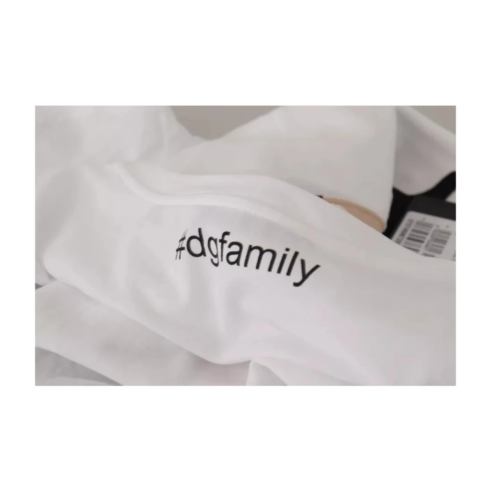Dolce & Gabbana Witte Katoenen T-shirt met DGFamily Patch White Dames