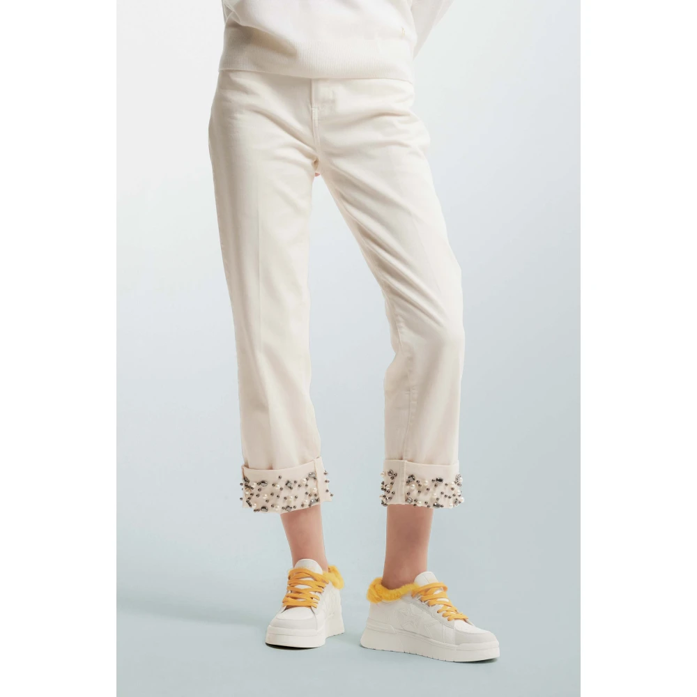 Kocca Geborduurde Rechte Pijp Broek Beige Dames