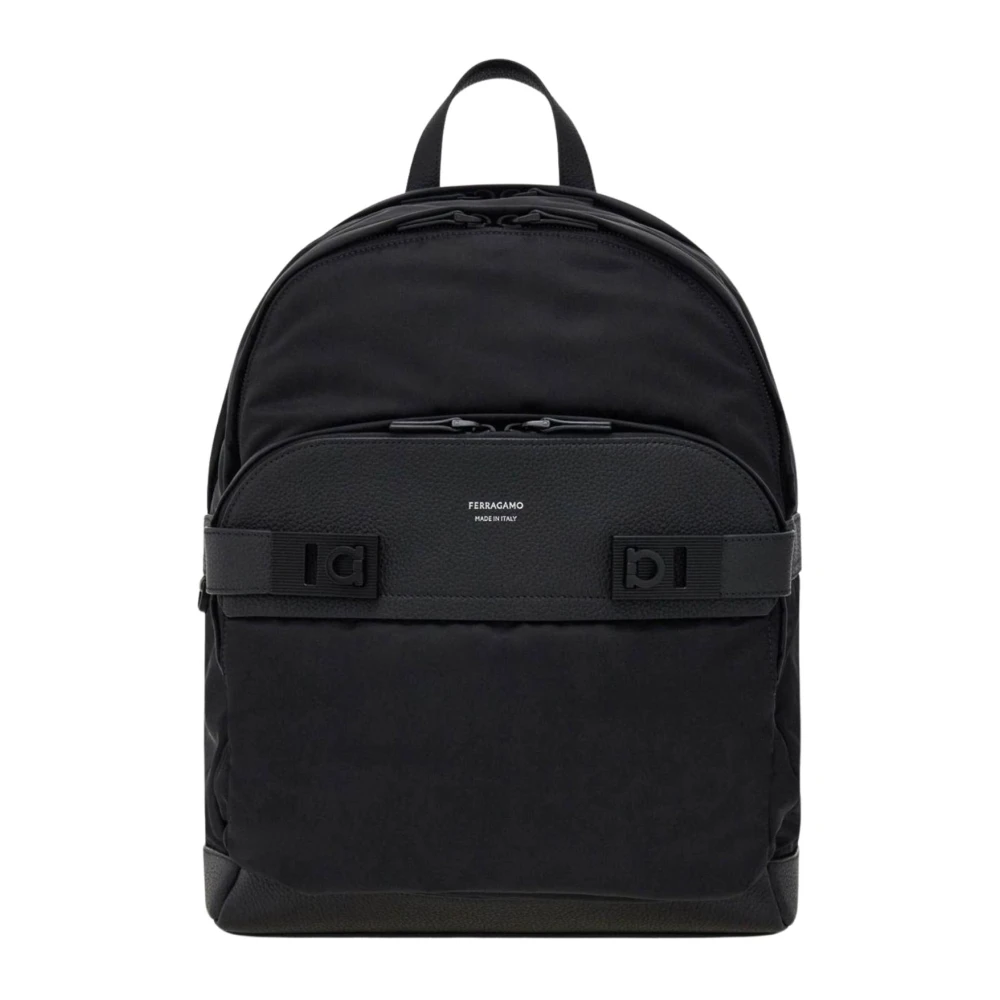 Ferragamo Men's Black Twins Nylon Backpack