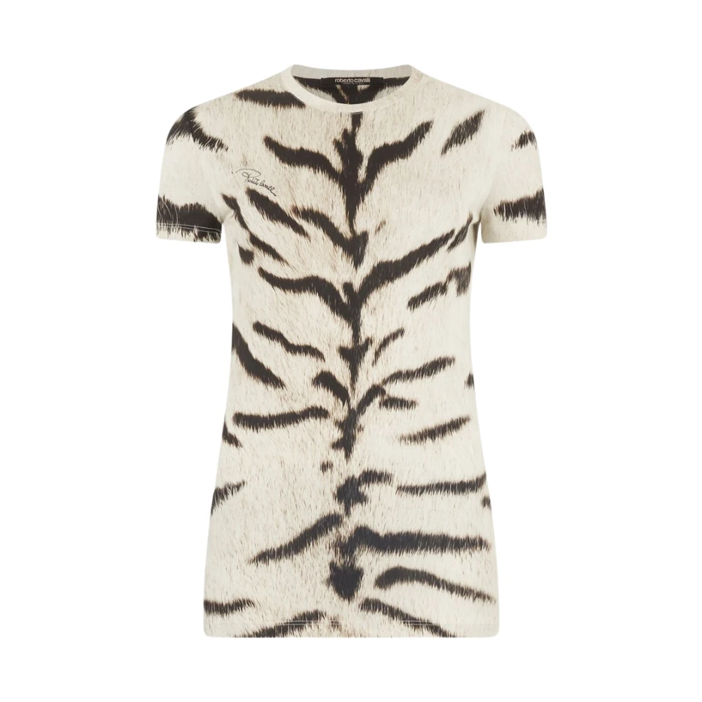 Roberto Cavalli White T-Shirts, Female, S, T-Shirt With Tigress Print