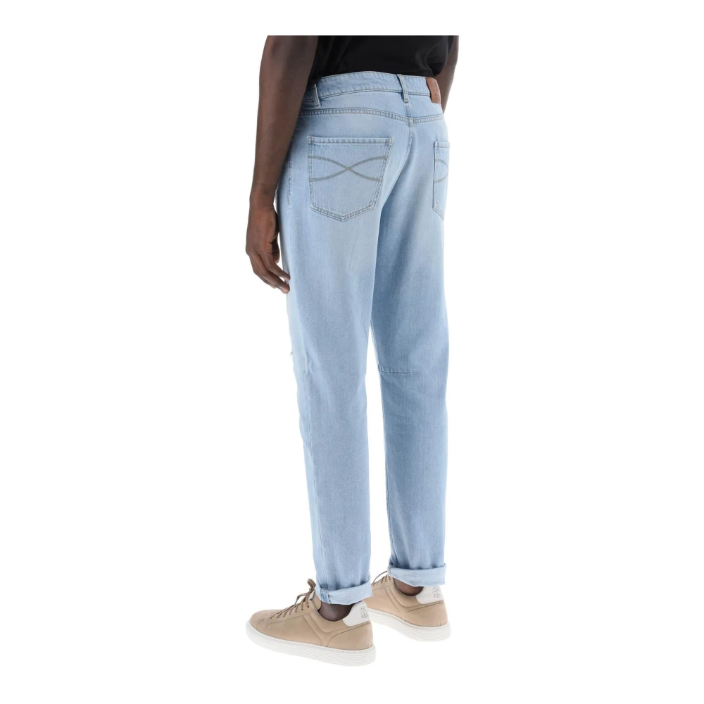 BRUNELLO CUCINELLI Jeans van lichtgewassen denim met tapered fit Blue Heren