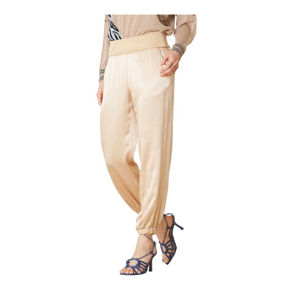 Manila Grace Effen kleur broek met Baschina-stijl Beige Dames