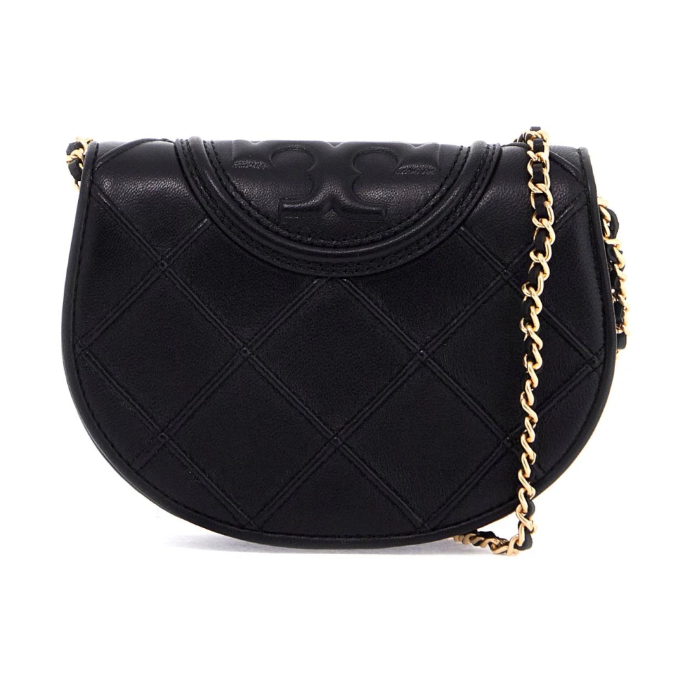 TORY BURCH Mini Crossbody Tas van Diamantpatroon Leer Black Dames