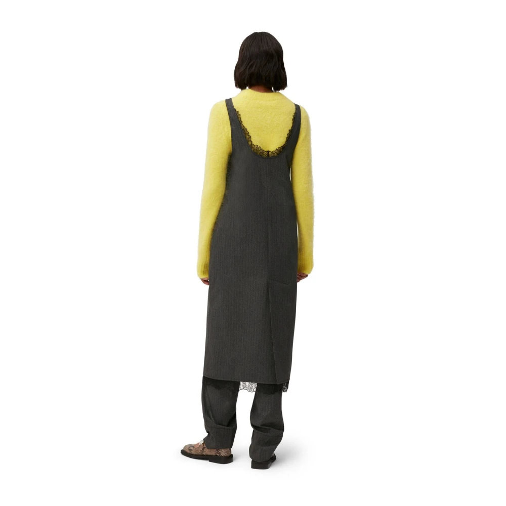 Ganni Kanten Midi Jurk Black Dames