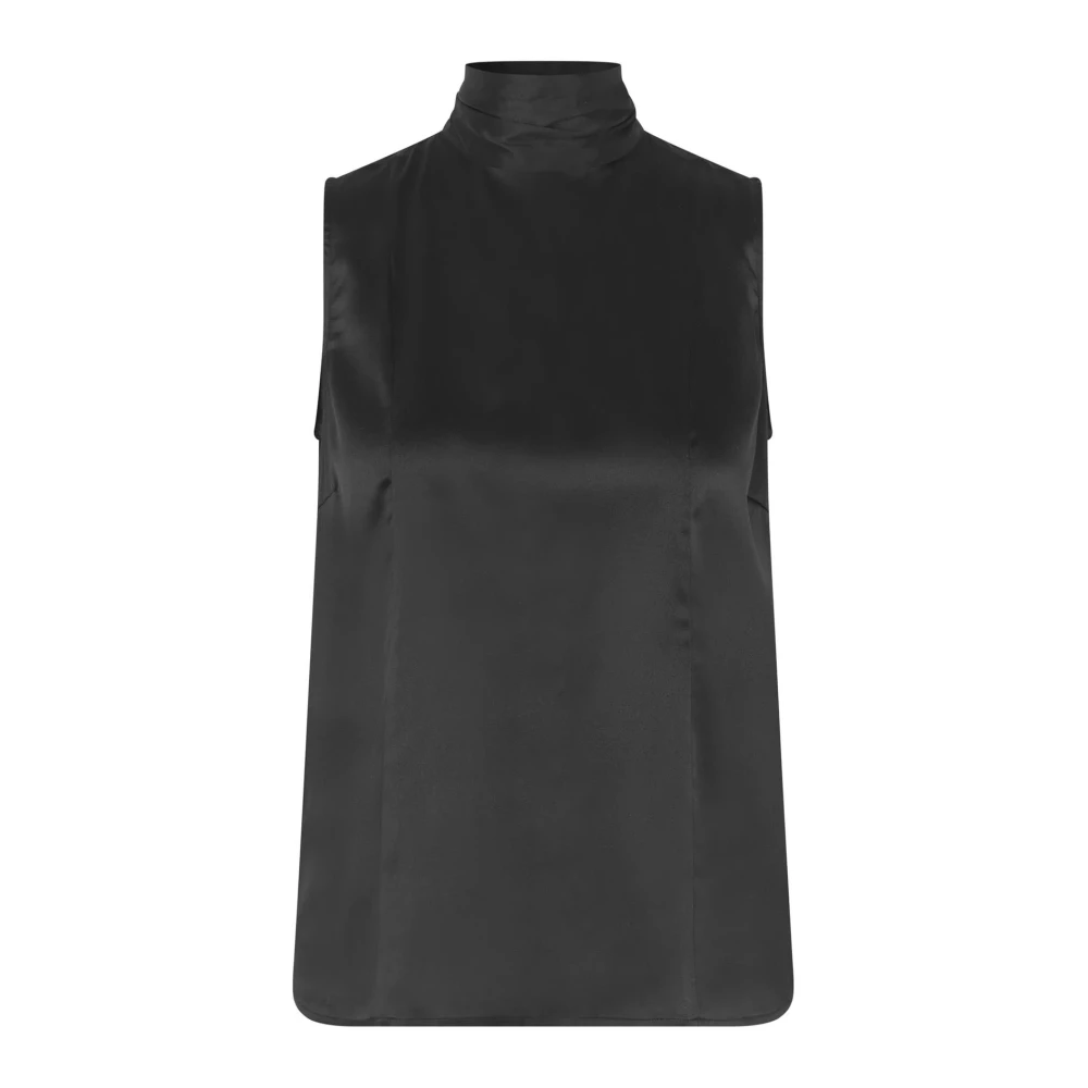 Dea Kudibal Zwarte Mouwloze Satijnen Top met Hoge Kraag Black Dames