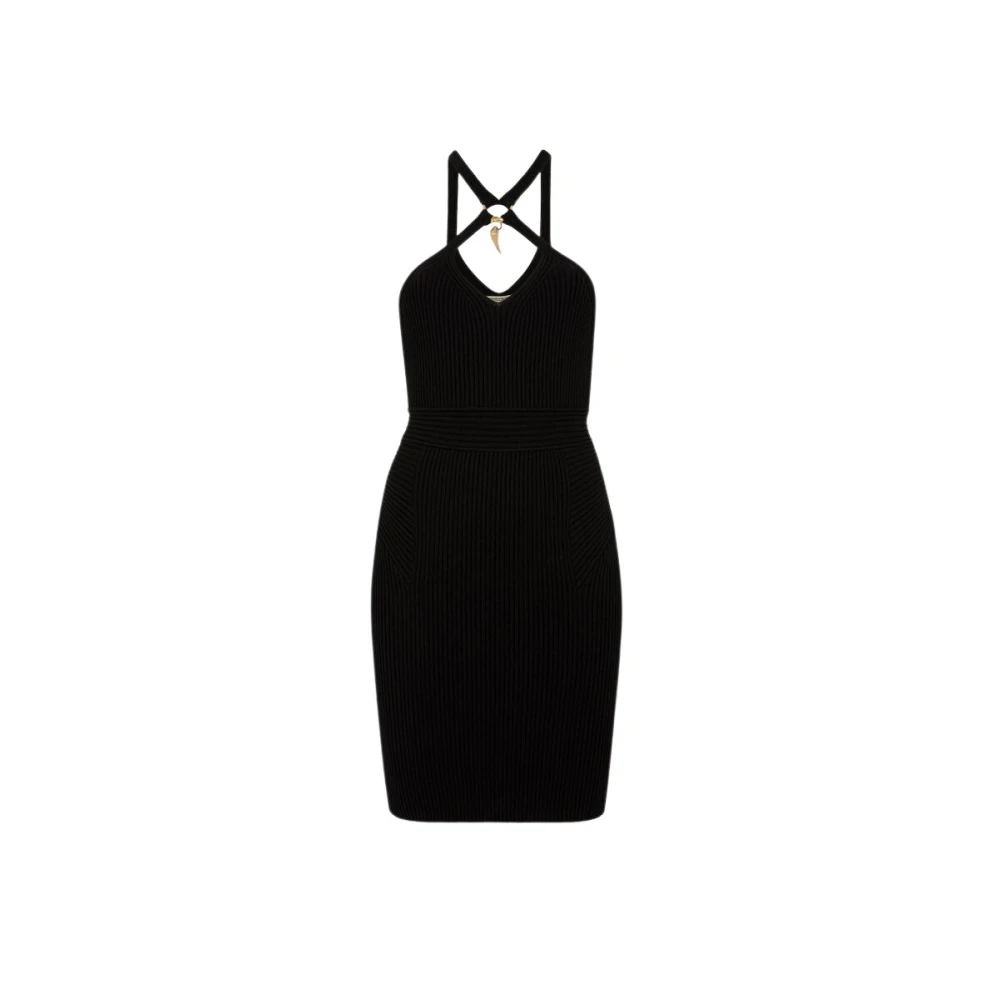Roberto Cavalli Tiger Tooth Cut-Out Mini Jurk Black Dames