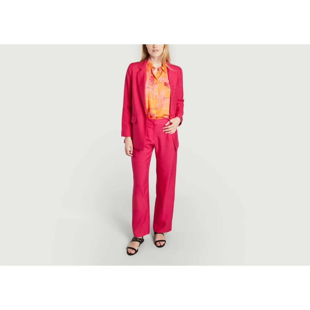 Modetrotter Fuchsia Tencel Blazer met Voorknoppen Pink Dames