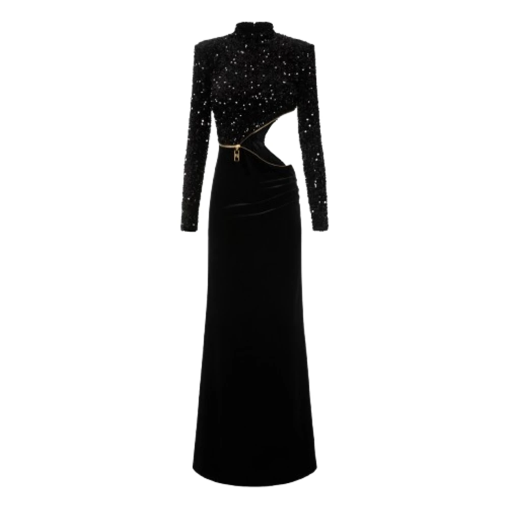 Elisabetta Franchi Zwarte Chenille Gala-jurk met Borduurwerk Black Dames