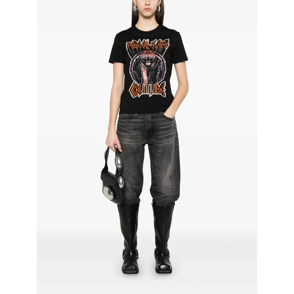 Versace Jeans Couture Zwarte Tiger Logo Strass T-Shirt Black Dames