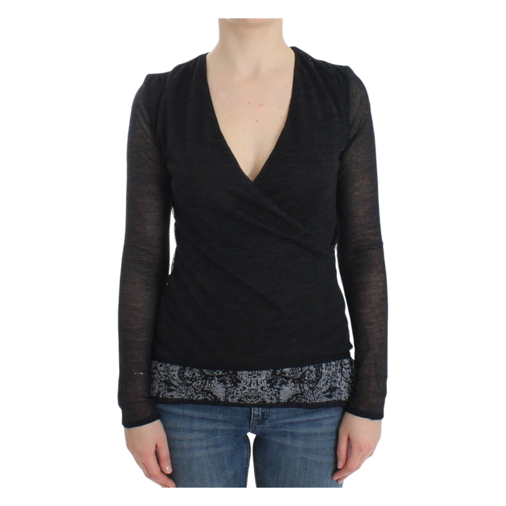 Ermanno Scervino Women's Black V-Neck Wool Blend Jumper - V-Neck Knitwear - S - Knitwear